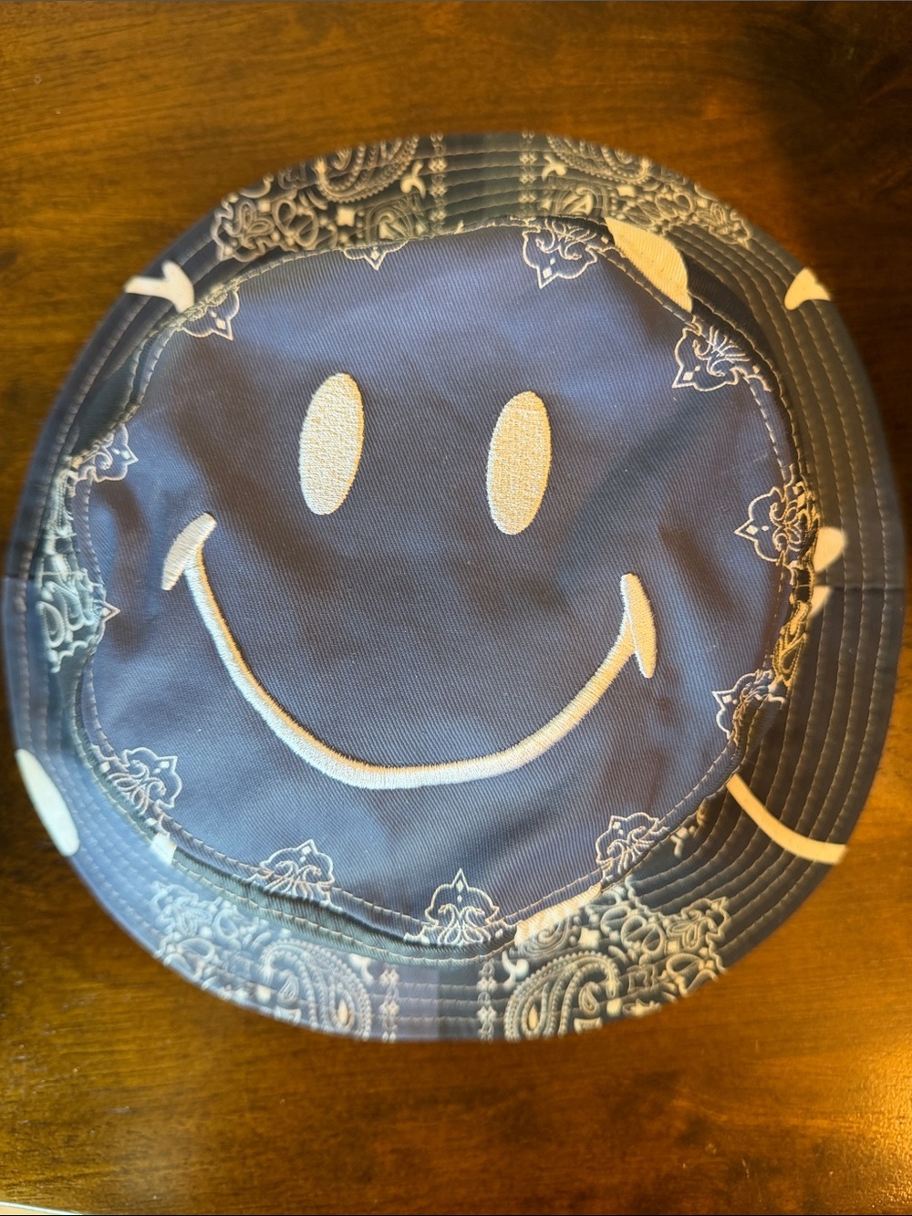 Smiley Face Blue Bandana-Print Bucket Hat
